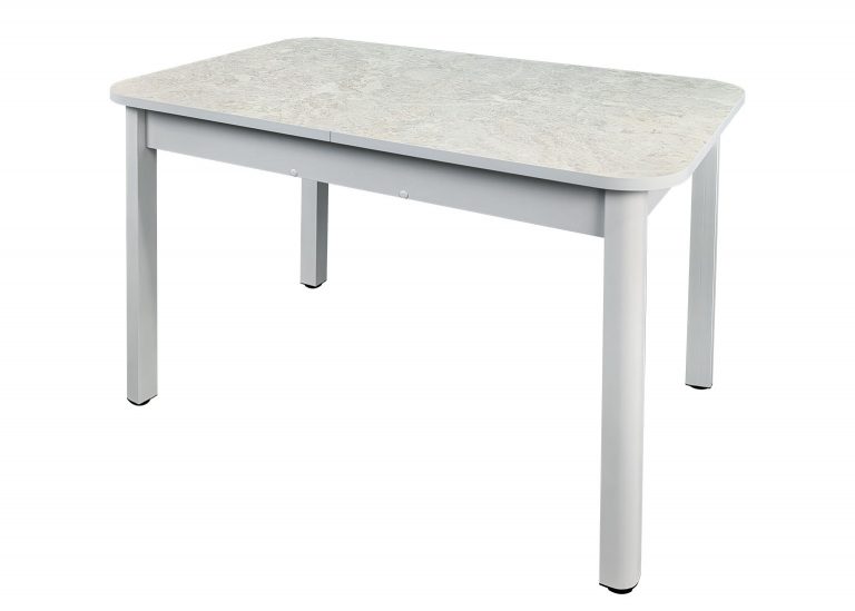 Стол Премьер раздвижной 110 x 70 (+40) см / Прямоугольный / Пластик Королевский опал светлый / Опора 9 (металл) Белая РУСТ